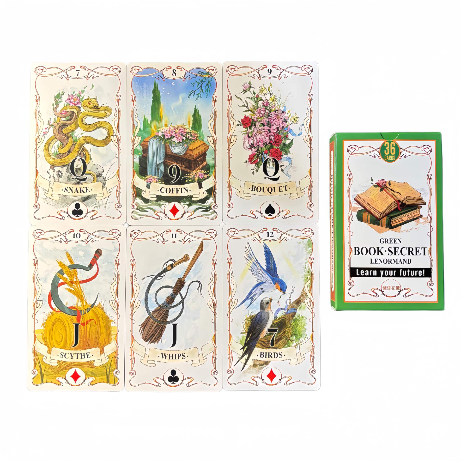 Board Game Yearbook - 36枚入り グリーンブック シークレット ルノルマン オラクルカード 英語版